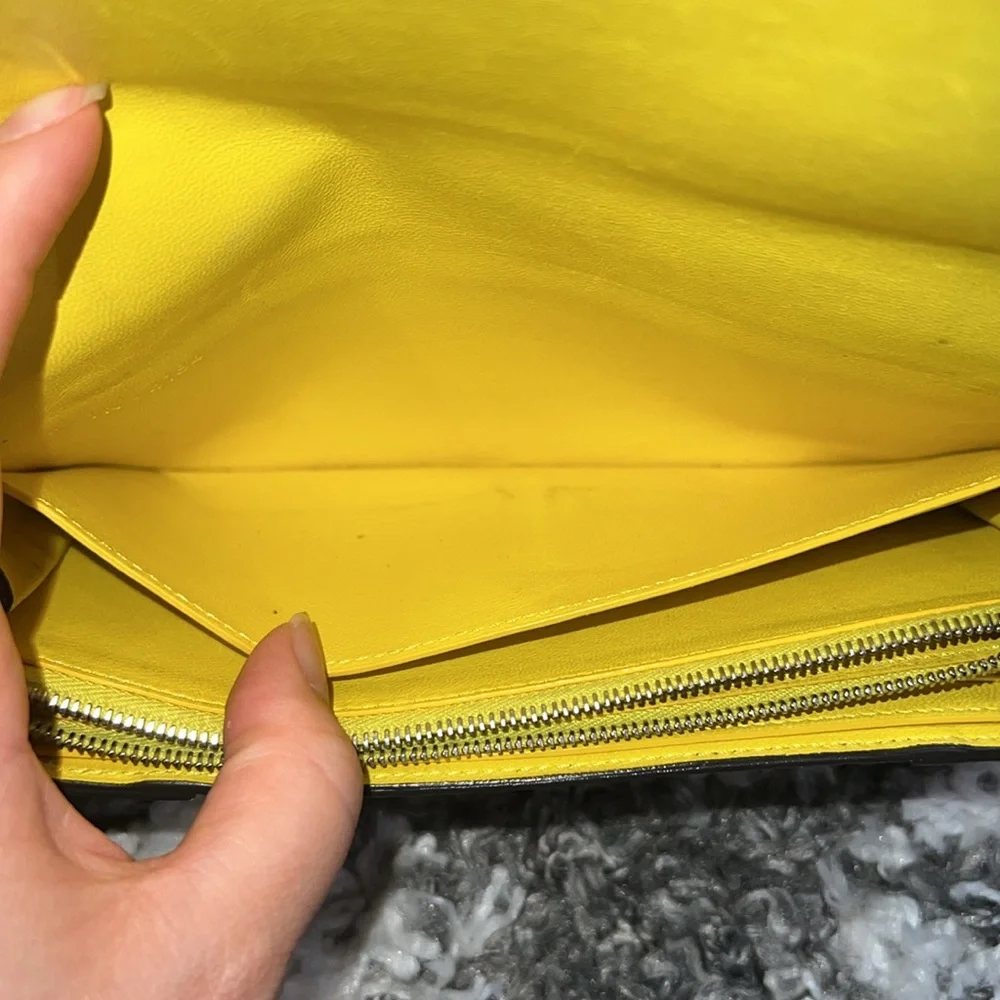 Authentic CELINE Calfskin Leather Souris Gray Yellow Large Flap Long Wallet - Picture 12 of 16